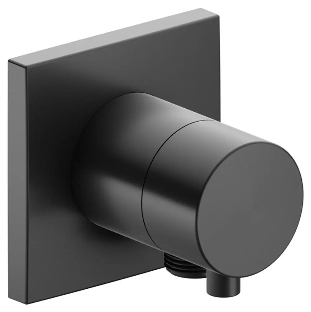 2-Wege Umstellventil in Schwarz von Keuco mit quadratischem Design und Schlauchanschluss. Ideal für moderne Badezimmeranwendungen.